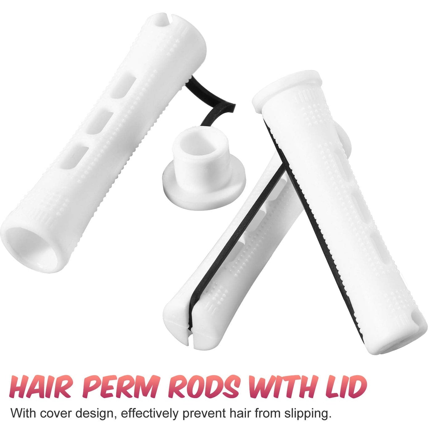 WILLBOND 60 Pcs Short Perm Rods Natural Hair Perm Rods with Elastic Rubber Band Non Slip Plastic Perming Cold Wave Kit for Women