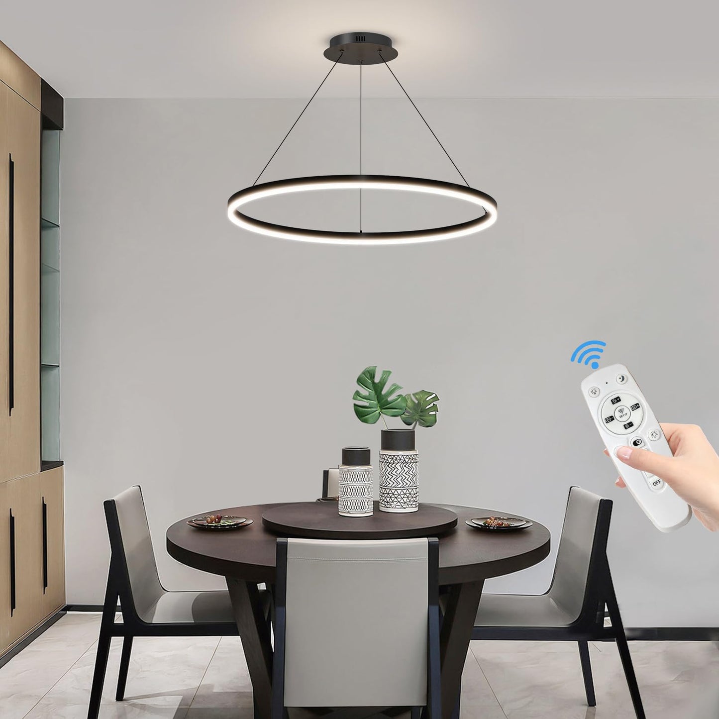 Mikeru Modern Led Chandelier Light  Ceiling Pendant Light Fixtures With Remote Control 3000K-6500K Adjustable Color Temperature Light For Living Room  Bedroom  Kitchen (23.6In