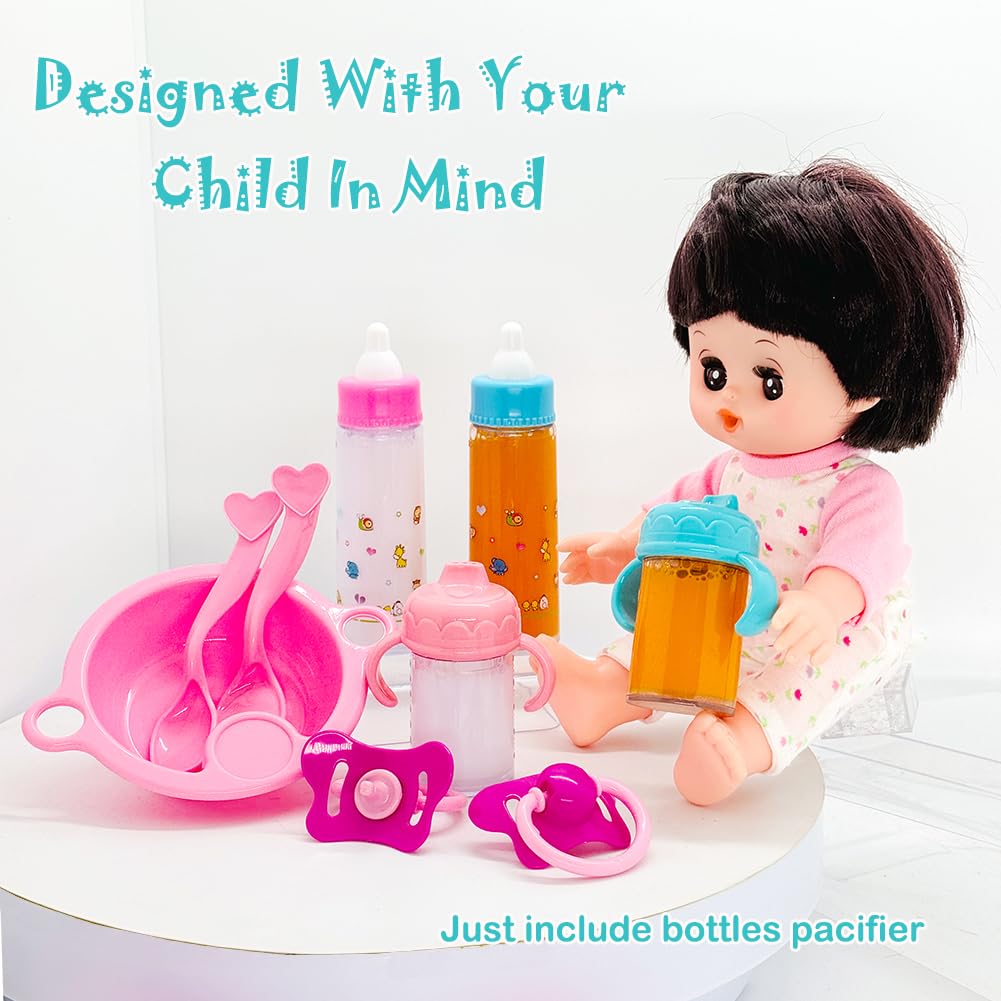 SAIBURAZ Baby Doll Bottle Accessories Toys Baby Doll Magic Bottles Playset Disappearing Bottles with Pacifier for Little Girls (Big Set(for 12-18" Doll))