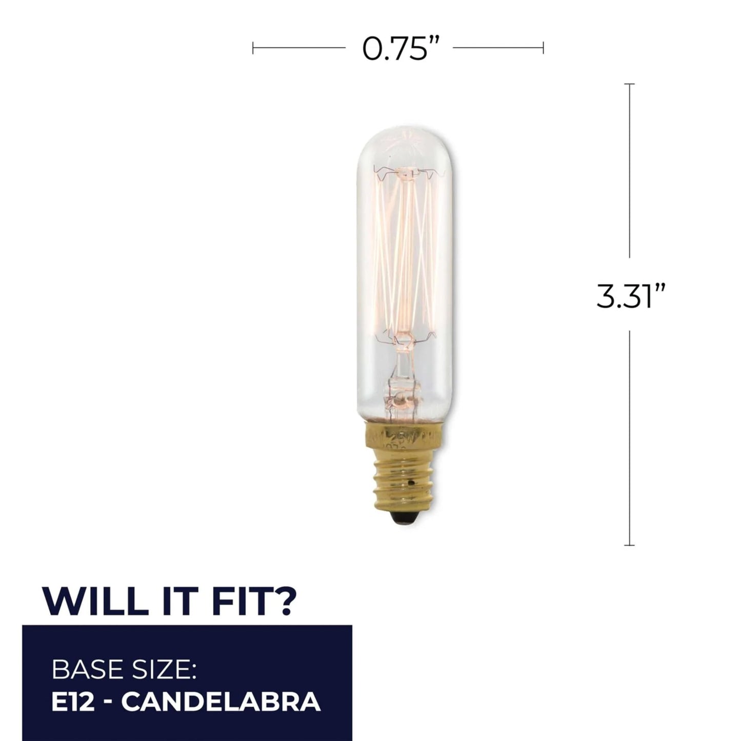 Bulbrite T6 Candelabra Bulb, 25 Watt, 120 Volt, Clear Glass, Model 132507, 4 Pack