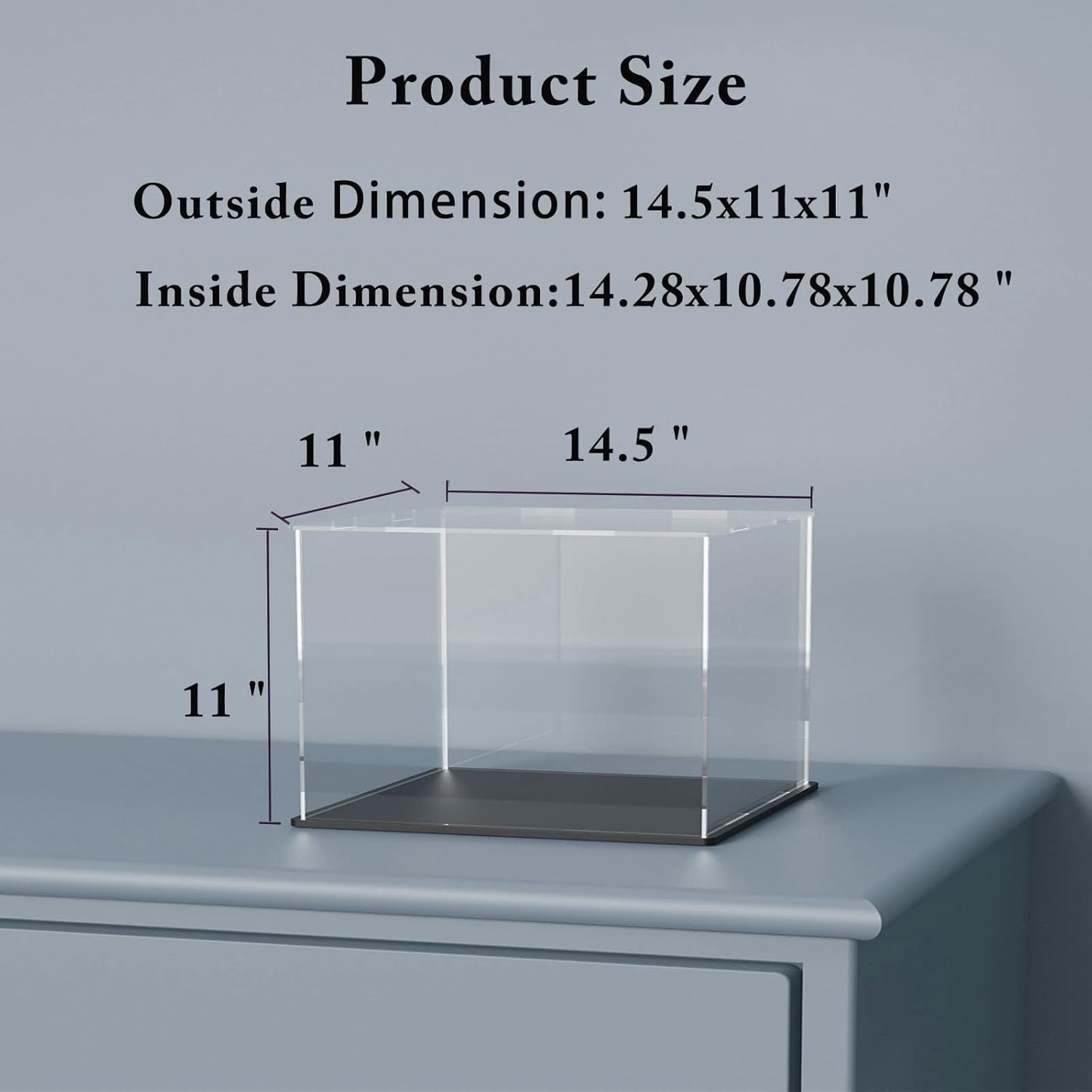 Acrylic Box with Matt Black Base, Simple Self-Assembly Clear Acrylic Display Case, 14.5x11x11 inch Showcase with Lid for Collectibles & DIY Dollhouse