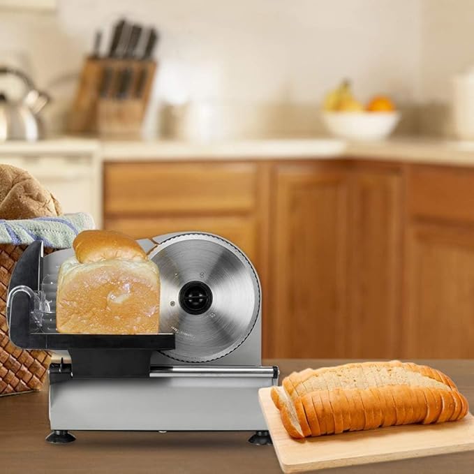ROVSUN Meat Slicer, 7.5 inch 150W Electric Deli Slicer Machine with Stainless Steel Blade, Frozen Food Slicer with Adjustable Thickness(0-15mm), Easy to Clean for Meat, Cheese, Bread