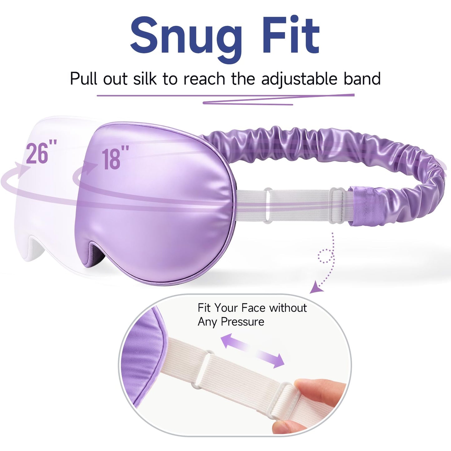 Umisleep 100% Pure Mulberry Silk Sleep Mask, 22 Momme 6A Soft & Smooth Fibers, Breathable Eye Mask for Women & Men, Better Light Blocking Sleeping Mask with Travel Pouch, Adjustable Blindfold, Purple