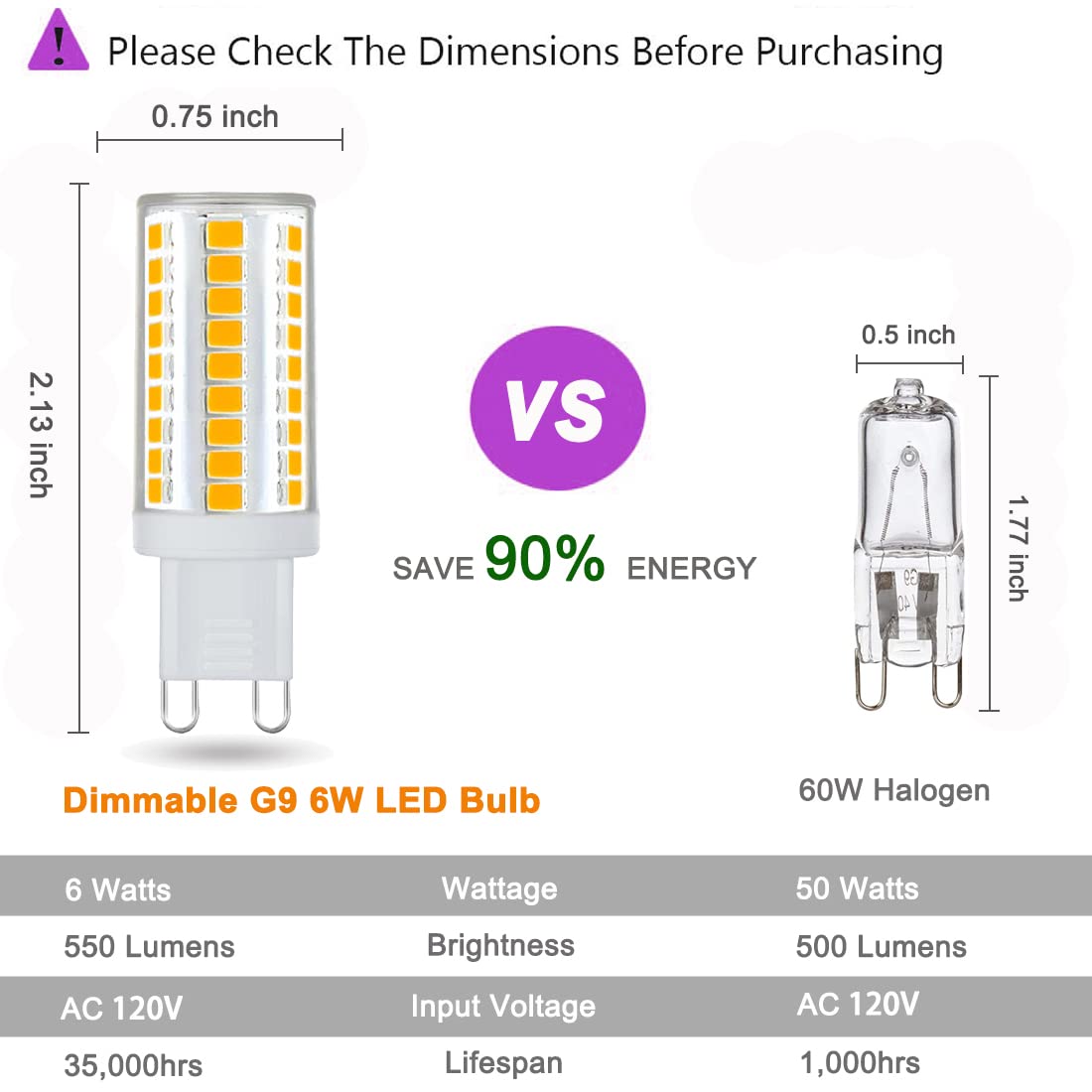 Kakemono G9 Led Bulbs Dimmable 6W  50W Halogen Equivalent  2700K Soft Warm White  T4 Bi-Pin Led Bulbs For Chandelier Pendant Wall Lighting  Pack Of 5