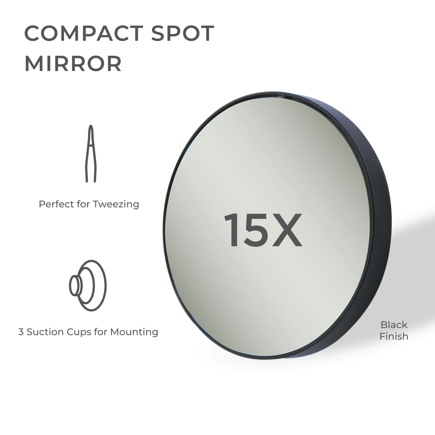 Zadro Compact 15X Magnification Travel Lightweight Portable Suction Cup Makeup Spot Mirror, Black, Black Finish