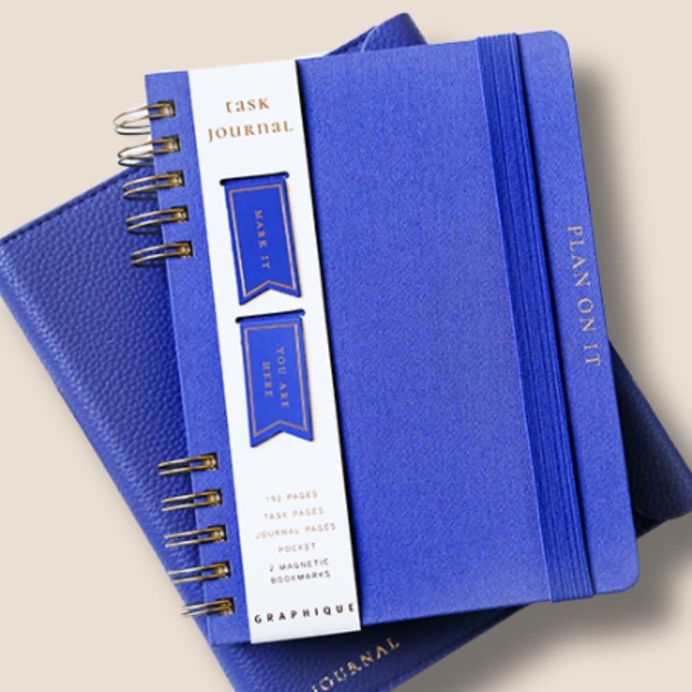 Daily Task Journal by Graphique Luxe Collection, Fabric-Wrapped Hardcover Spiral Notebook for Planning & Writing, Priority List Planner with Magnetic Bookmarks & Gold Foil Embossing,192 Pages, 6” x 8”, Taupe