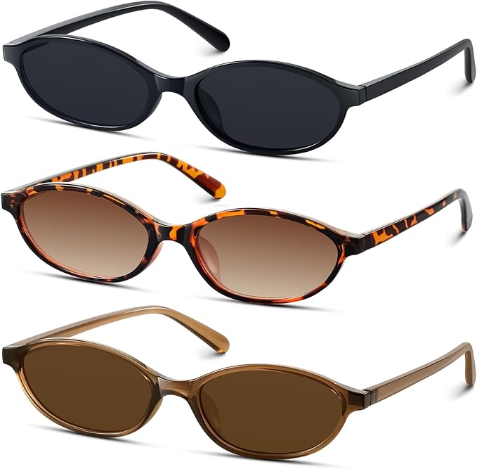 KUGUAOK Retro Oval Sunglasses for Women 90s Design Small Cat Eye Sun Glasses UV Protection Y2k Trendy Narrow Shades