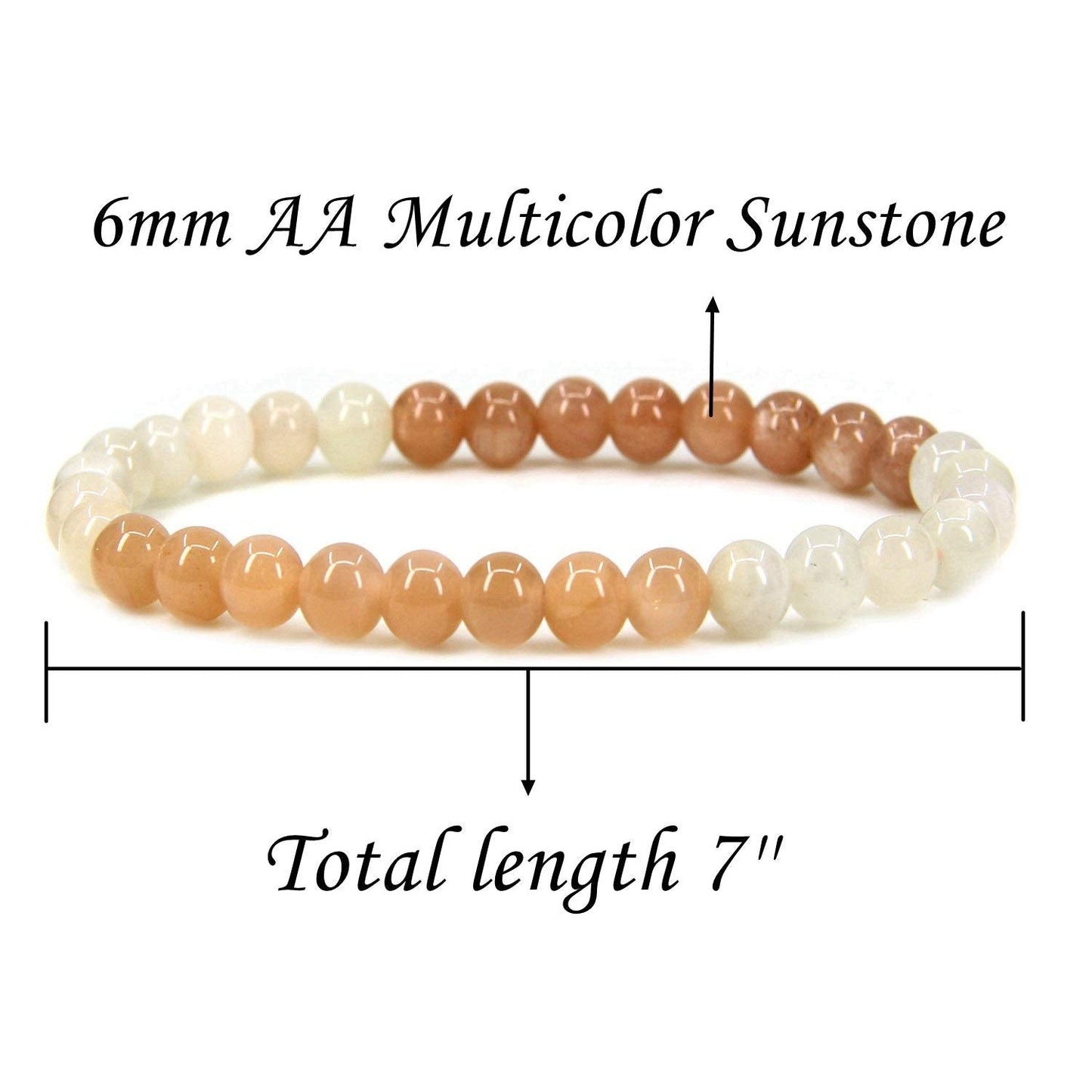 Natural AA Grade Multicolor Sunstone Gemstone 6mm Round Beads Stretch Bracelet 7 Unisex
