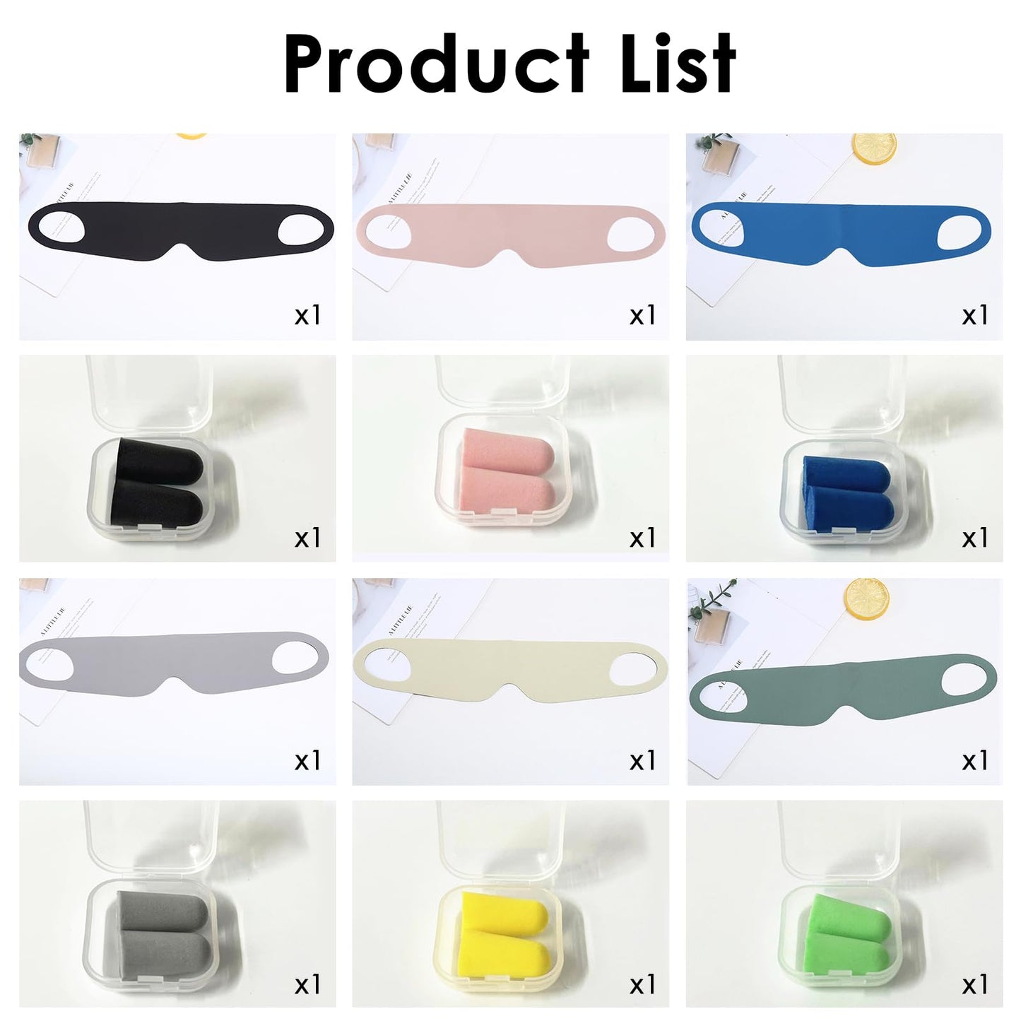FRESHME 6pc Sleeping Mask - Thin Lightweight Eye Mask Blindfold with Ear Loops Ear Hanging Elastic Strap for Men Women Couples Night Time Airplane Travel Yoga with Earplugs
