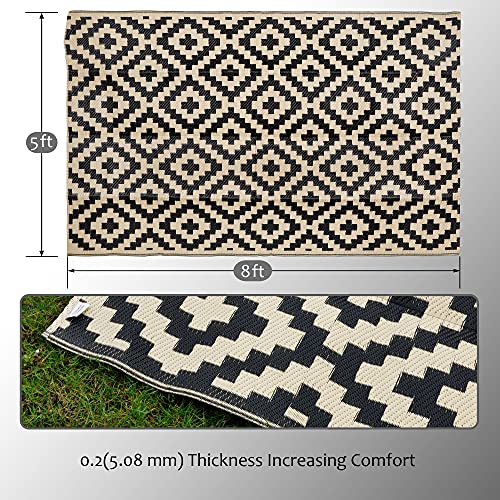 SAND MINE Waterproof Outdoor Rug 5x8 ft, Plastic Reversible Rug, Modern Area Rug, Large Floor Mat for Outdoors, RV, Patio,...
