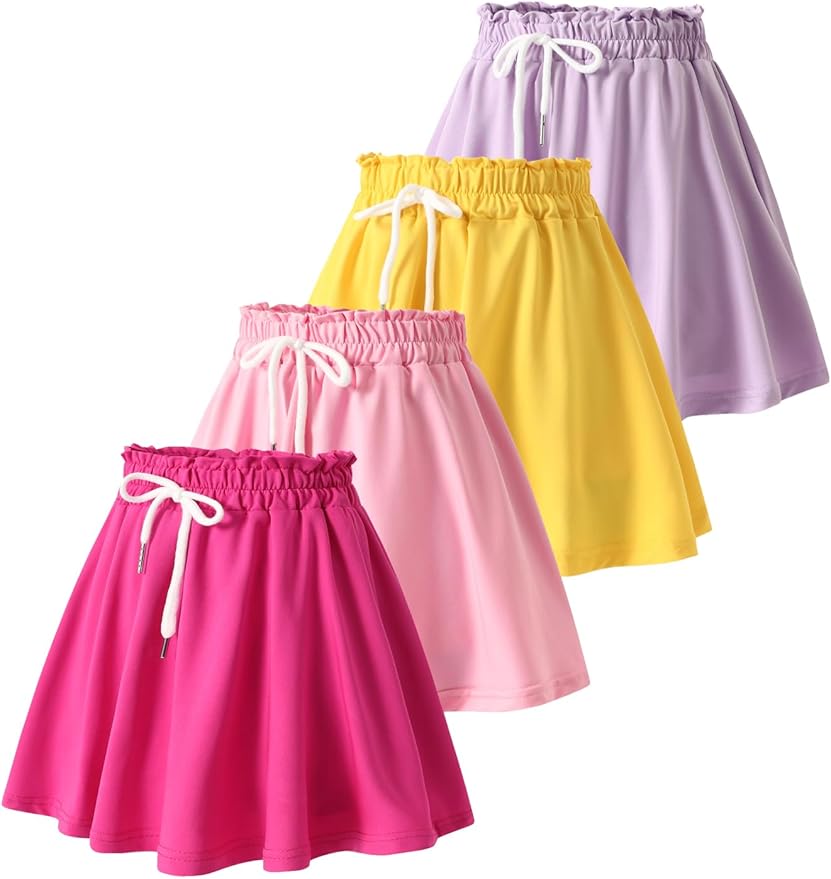 Jolyshlid Girls 4 Pack Athletic Skirts Set Tennis Golf Skirts with Shorts Running Flowy Skorts 3-12Y