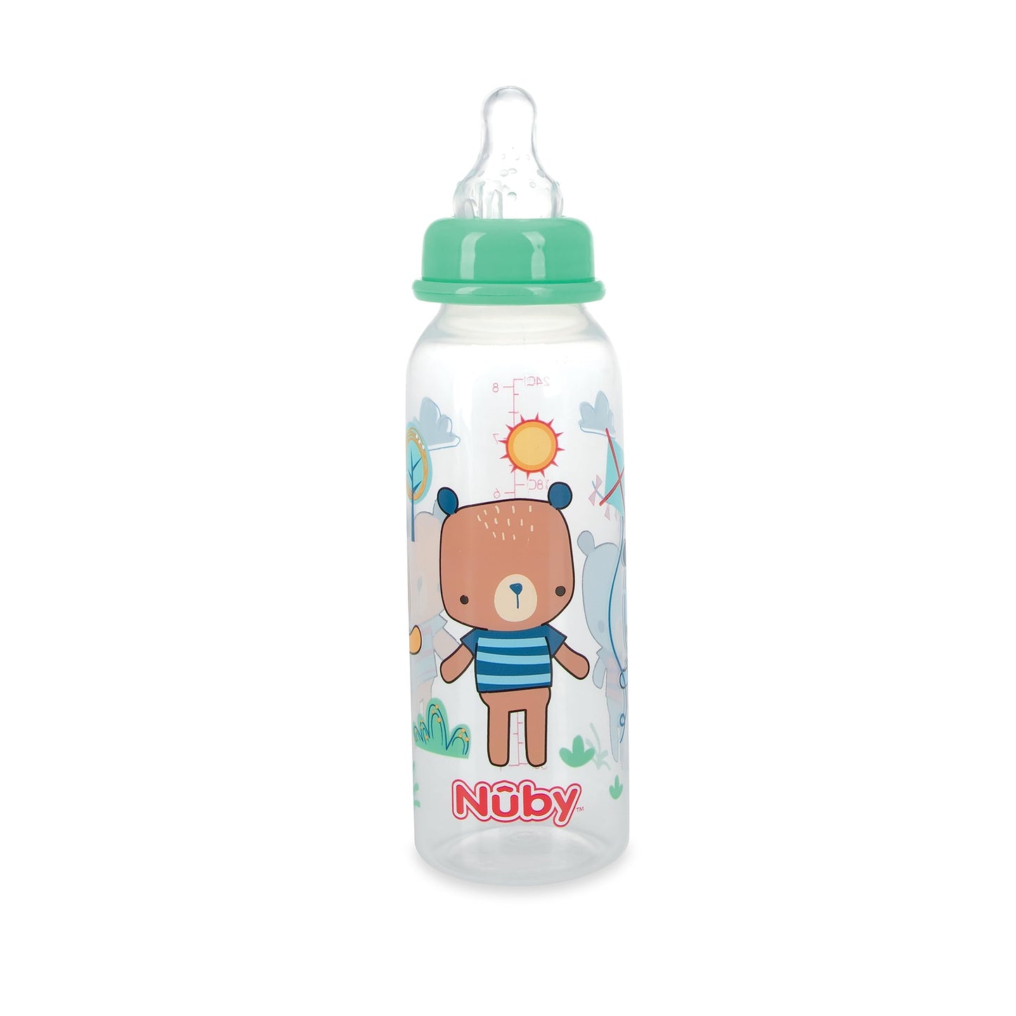 Nuby Standard Neck Tinted Bottle, 8 Ounce, 1 Pack of 1 Bottle, Colors/Patterns May Vary