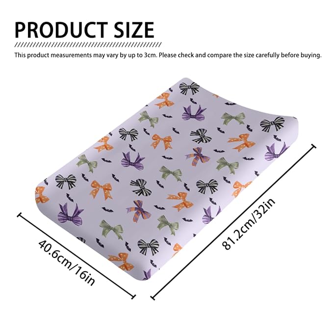 Halloween Bows Pattern Baby Changing Pad Cover, Unisex Fall Winter Holiday Nursery Diaper Changing Table Pad Mat Sheet for Boys Girls-16x32