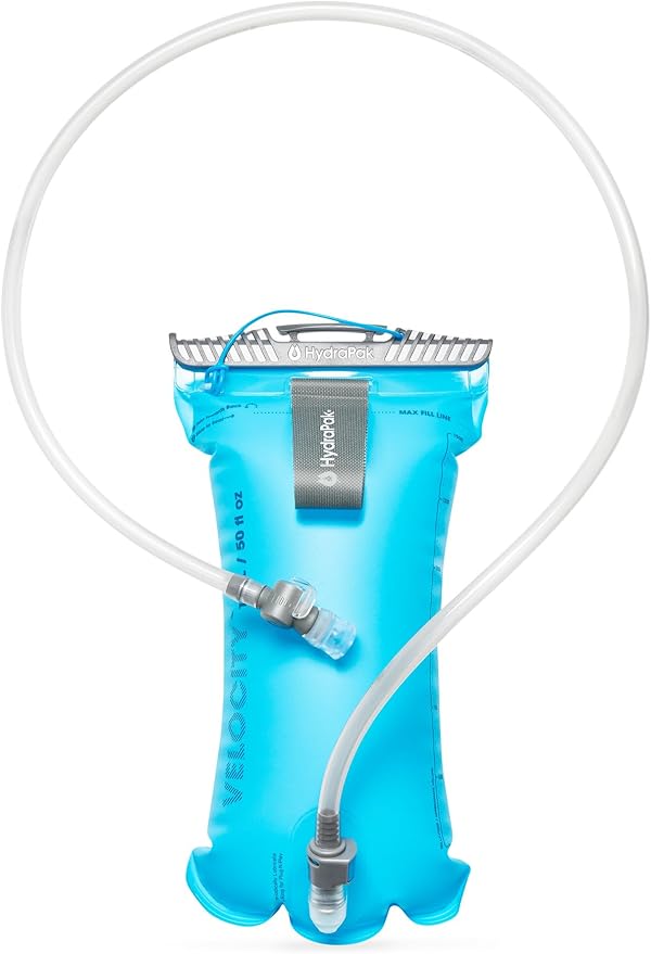 HydraPak Velocity Hydration Reservoir (1.5L or 2L), Slim Profile Water Bladder, Self-Sealing Bite Valve, Leak Proof, Rever...