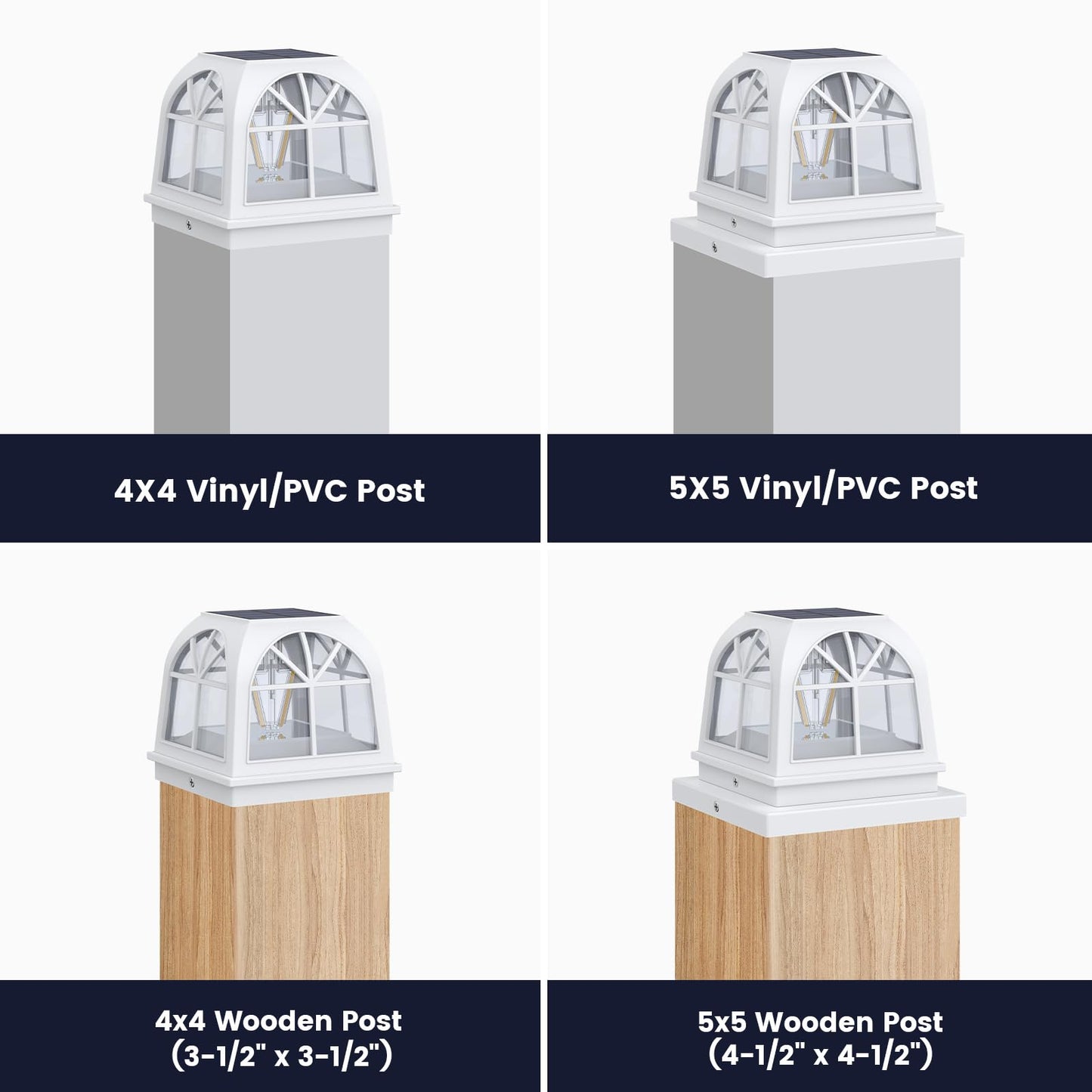 Siedinlar Solar Post Cap Lights Outdoor Fence Deck Post Light 2 Brightness Edison Led Bulbs For 4X4 5X5 Wooden Vinyl Posts Patio Decoration  Warm White Lighting 4 Pack (White)
