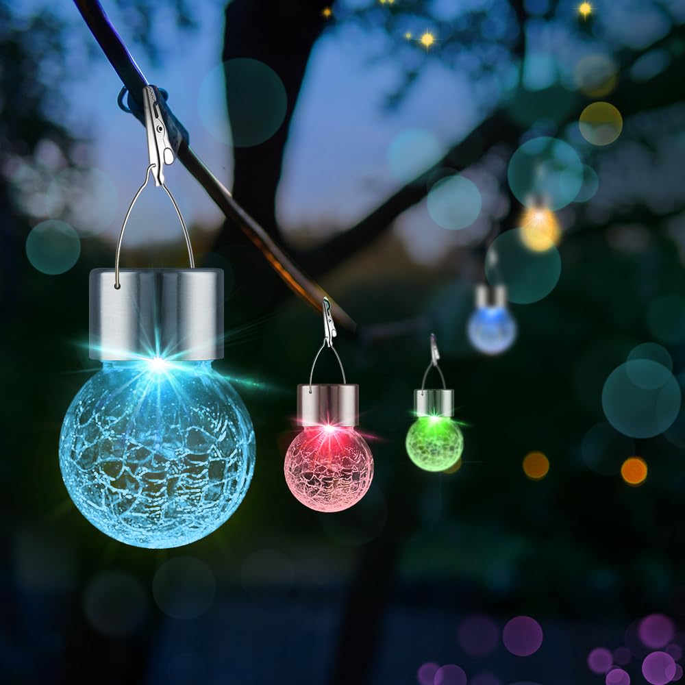 Partphoner 12 Pack Solar Globe Lights - Waterproof  ed Glass Lanterns, Color Changing, Stainless Steel, Model Pa1168
