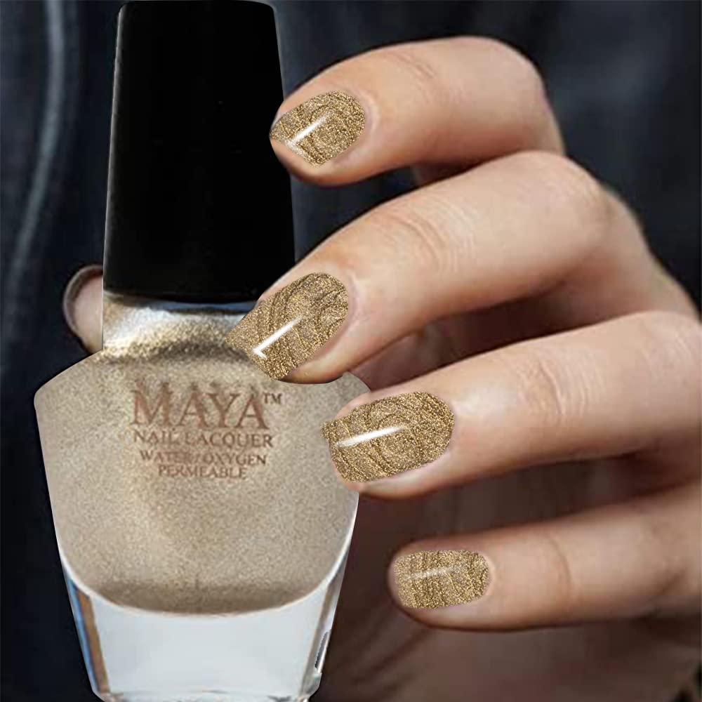 MAYA Nail Lacquer (Gold Digger). Breathable, Made in the USA, and 9-FREE