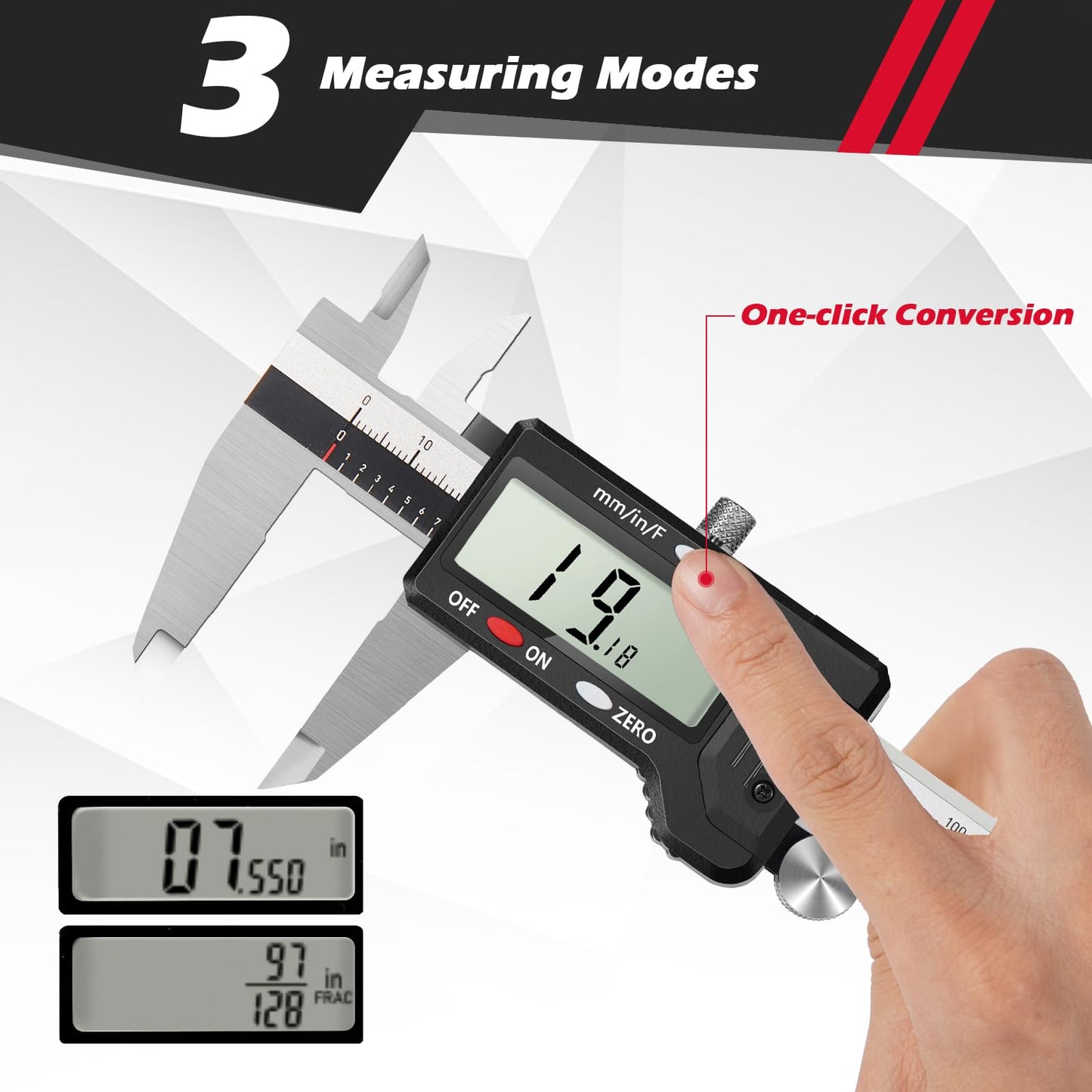 werka Digital Caliper, 0-6” Calipers Measuring Tool, Auto-Off Micrometer Caliper with 0.001”High-Accuracy,Inch/Fraction/Millimeter Conversions Button,4 Measuring Ways, Stainless Steel Construction
