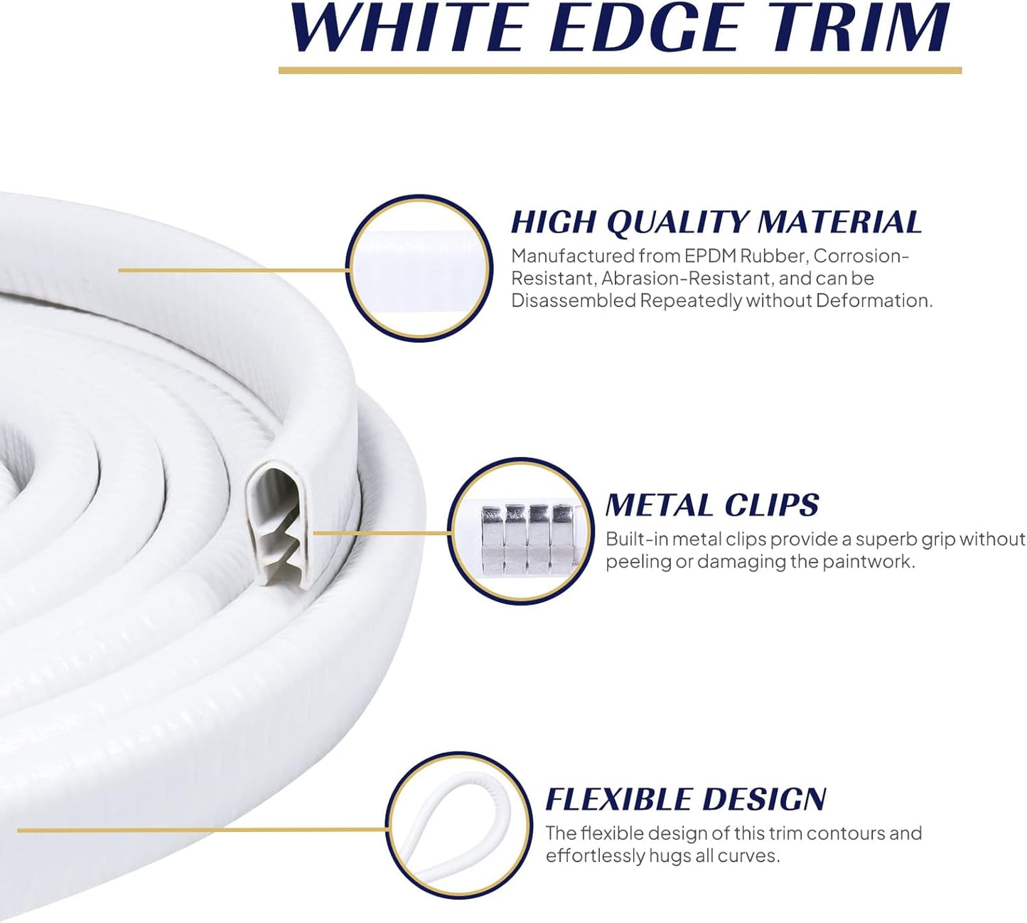 Edge Trim White U-Channel Rubber Trim Edge with Metal 1/2" X 3/8" - Fit Gap 3/64" to1/4 Car Door Edge Sealing Strip, PVC Weather Stripping with Steel, Metal Edge Protector, 26FT