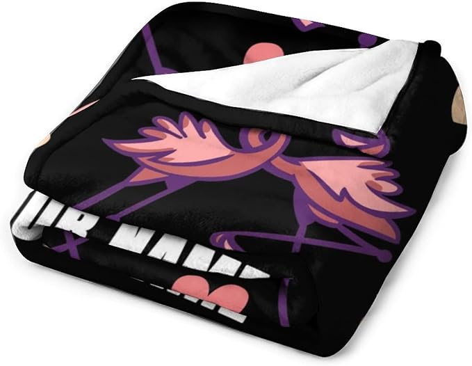 Custom Flamingo Throw Blanket Gifts with Name - 50 x 60 Inches Funny Throws for Teens - Black Fluffy Warm Cozy Blankets for Travel