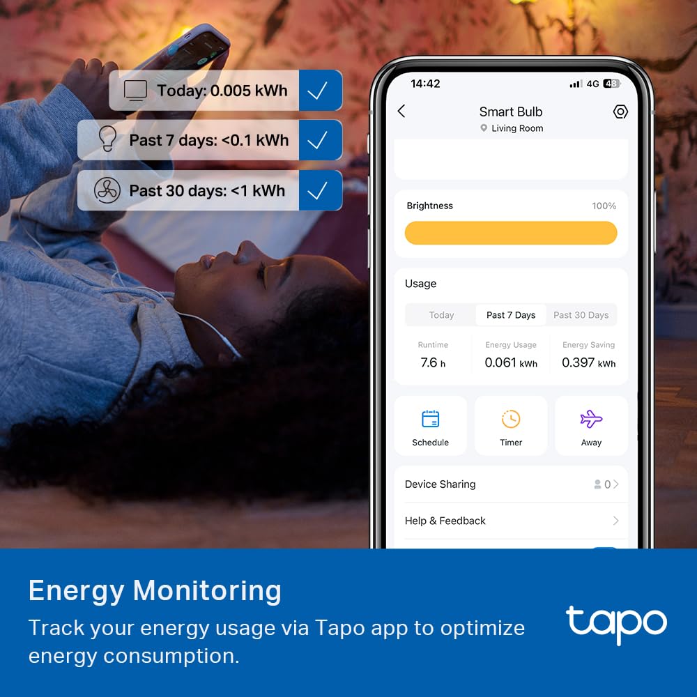 TP-Link Tapo Smart Light Bulbs, 800 Lumens (60W Equivalent), 2700K Soft Warm White LED Bulb, Dimmable, Compatible with Alexa and Google Home, No Hub Required, A19 E26, Tapo L510E (4-Pack)
