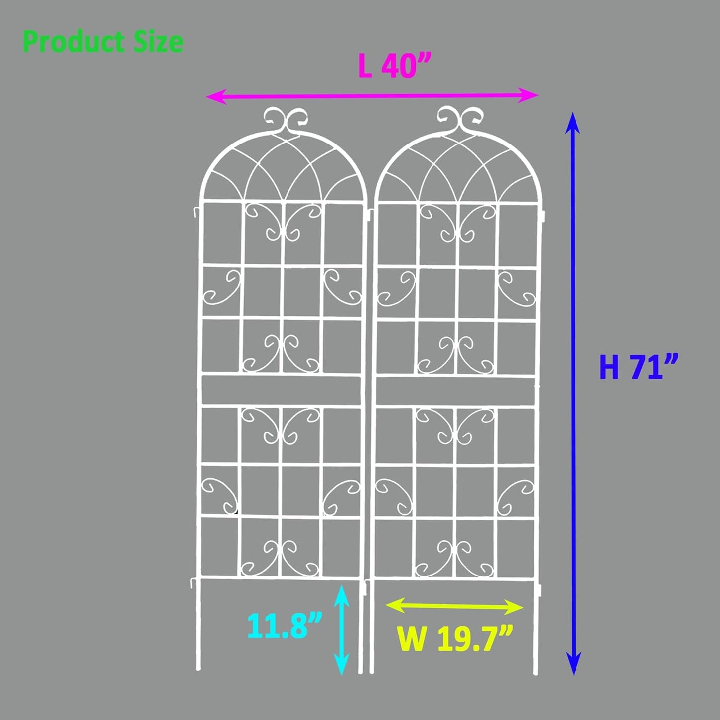 2 Pack Metal Garden Trellis 71" H Fence Rustproof Garden Trellis for Climbing Plants Support Roses Flower Outdoor Lawn, Cream White