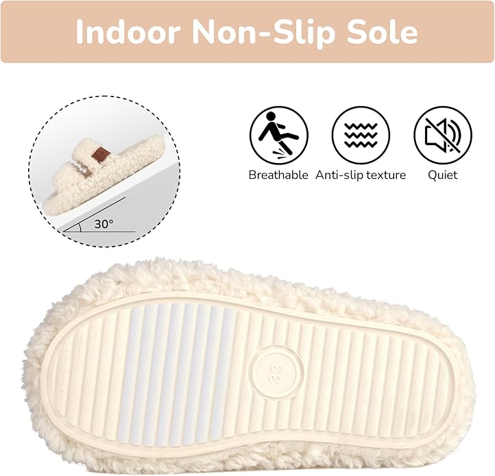 Youecci Girls Fuzzy Slippers-Soft Open Toe Slippers with Memory Foam & Arch Support, Dual-Strap Warm Comfy Home Slides Indoor House Shoes