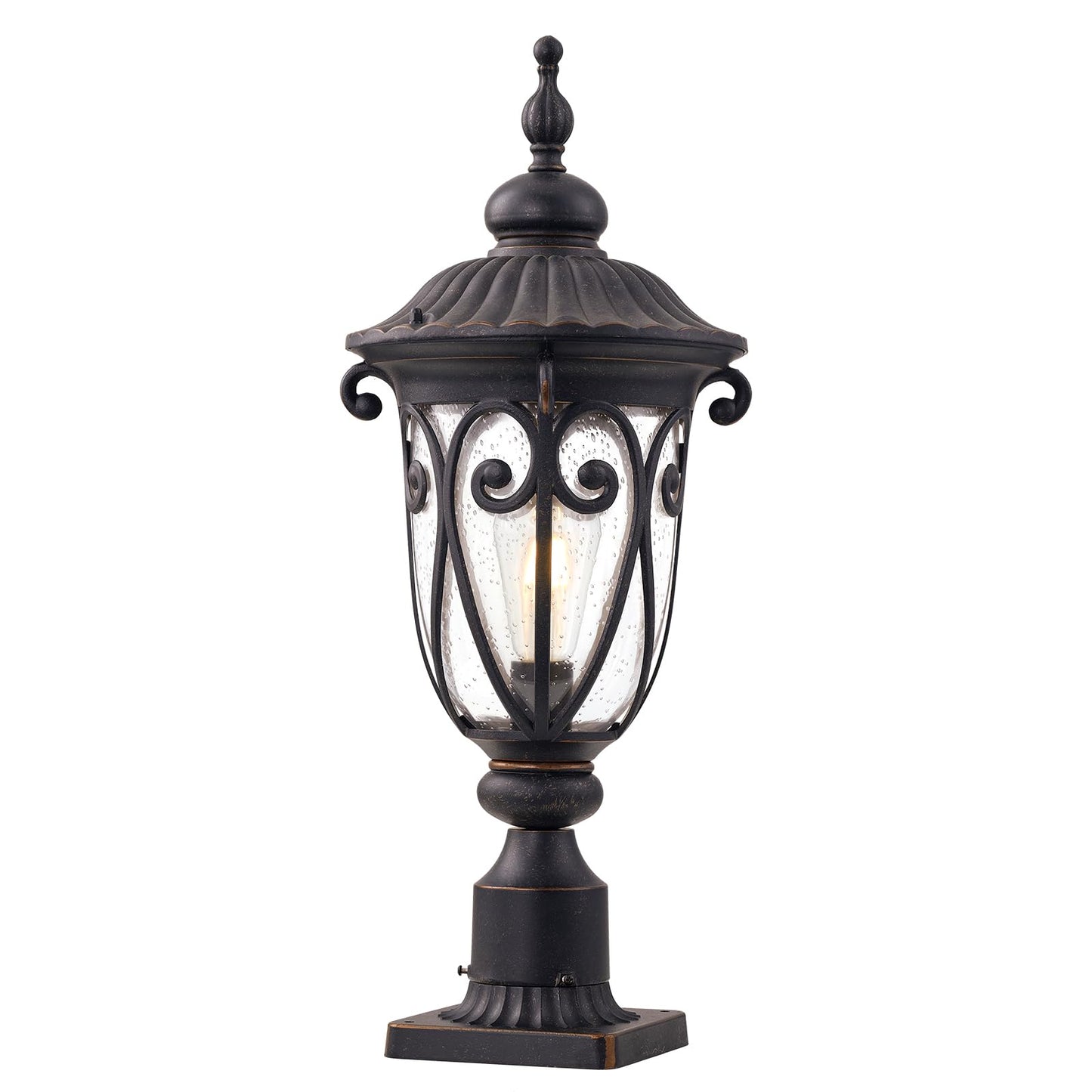 GOALPLUS Outdoor Post Light Fixture, 24in High, Antique Bronze Aluminum Lantern with Seeded Glass Shade, Model LM0519-M