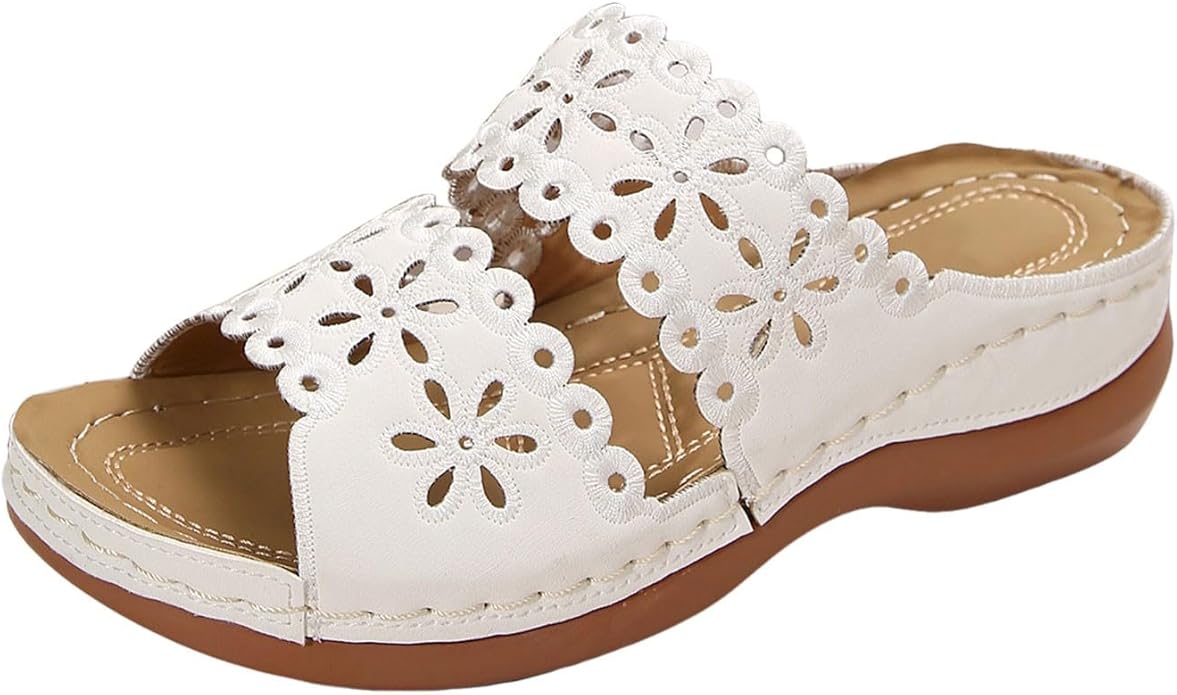 JEUROT Walking Sandals for Women Open Toe Slip On Wedge Slides Arch Support Orthopedic Sandal Memory Foam Platform Shoes