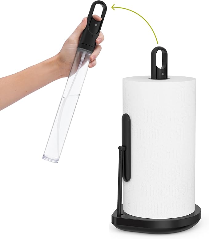 simplehuman Standing Paper Towel Holder with Spray Pump, Black Stainless Steel