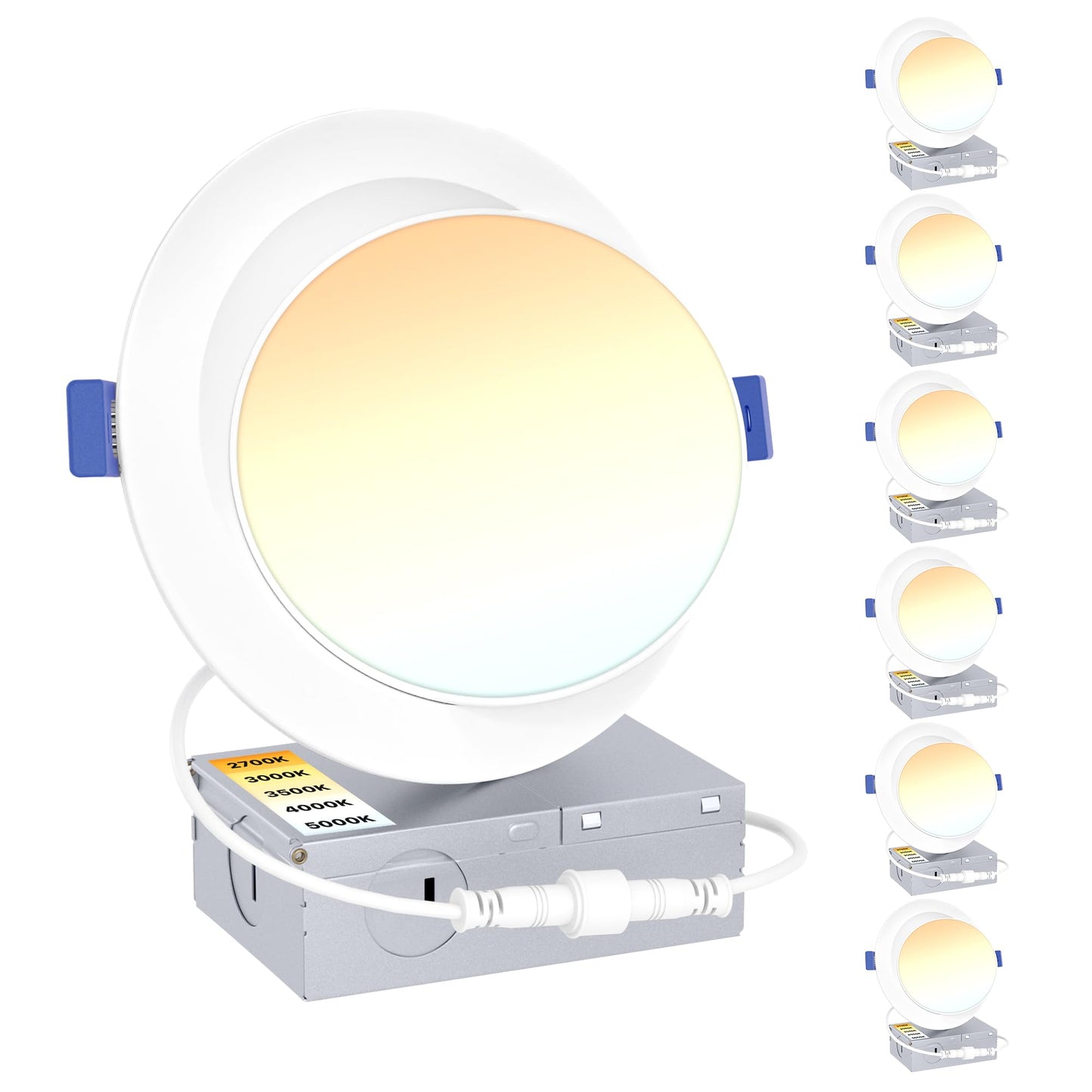 Ensenior 6 Pack 6 inch Gimbal Led Recessed Lighting, 90° Rotatable and 5CCT Selectable, Dimmable Eyeball Recessed Lights, Angled Adjustable Ceiling Downlight, 1200LM, 12W=115W-ETL&FCC Certified