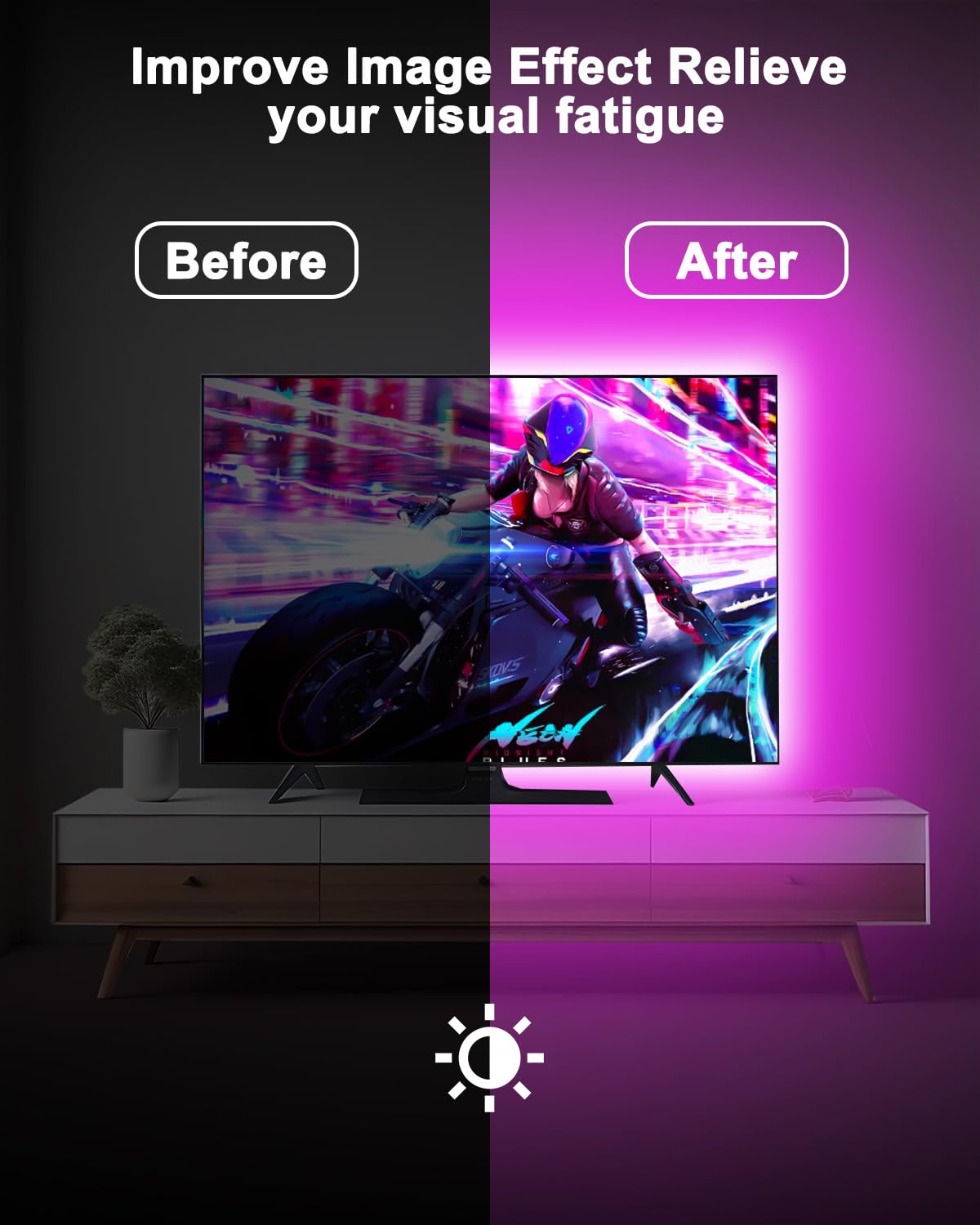 Daymeet LED Backlight for TV, RGB Light Strip, 9.8ft for 32in-60in TV, USB Powered, Remote & Music Sync, Model DML-3M-RGB