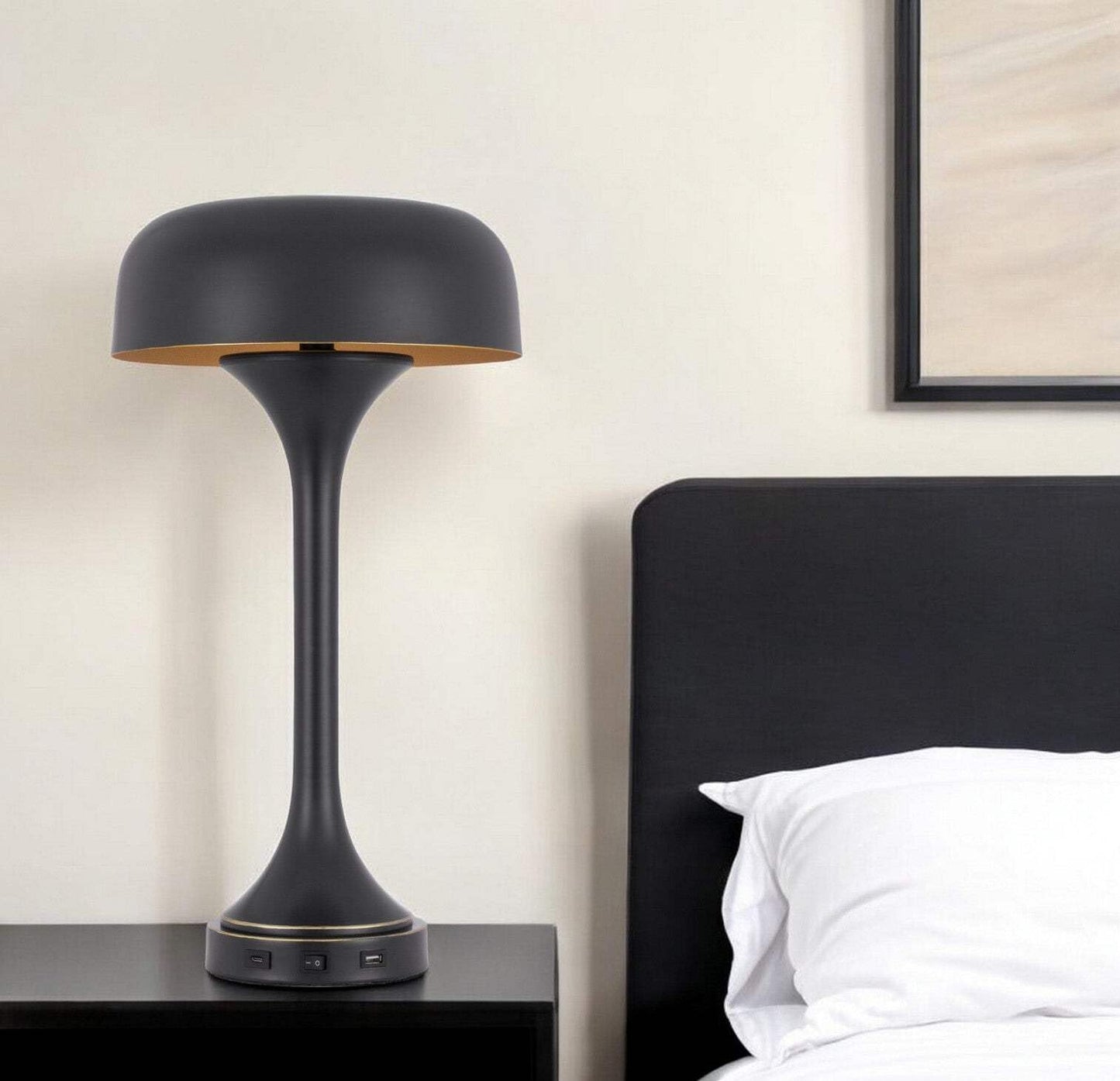 Homeroots Metal Two Light Usb Table Lamp, 22 In., Bronze Dome Shade, Model 524741