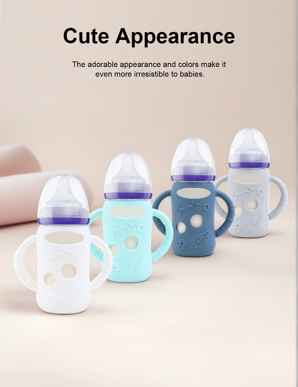 ZCH 4-Pack Silicone Sleeves for Lansinoh Glass Bottles, BPA-Free Drop-Resistant Baby Bottle Sleeves with Handles, Compatible with Lansinoh Anti-Colic Glass Baby Bottles (5 oz)
