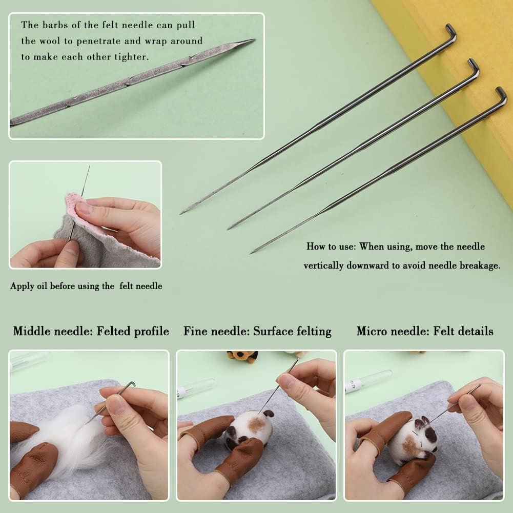 Mayboos Needle Felting Kit, 12 Pieces Doll Making Wool Needle Felting Starter Kit with Instruction, Felting Foam Mat and DIY Needle Felting Supply for DIY Craft Animal Home Decoration