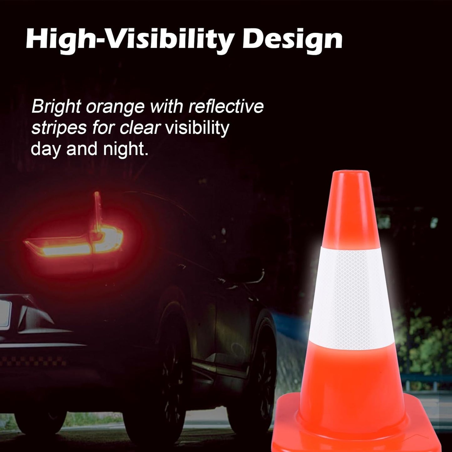 4 Pack 18" Traffic Cones with Reflective Collars – Durable PVC Safety Cones for Parking, Construction, Sports & Training – High Visibility, Weather-Resistant