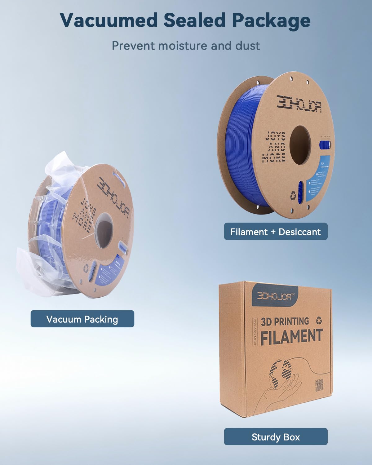3DHoJor PLA Filament 1.75mm,3D Printer Filament,1kg Cardboard Spool (2.2lbs),Dimensional Accuracy +/- 0.03 mm,Vacuum Packaging,Odor Free, Clog Free,Fit Most 3D FDM Printer,Blue