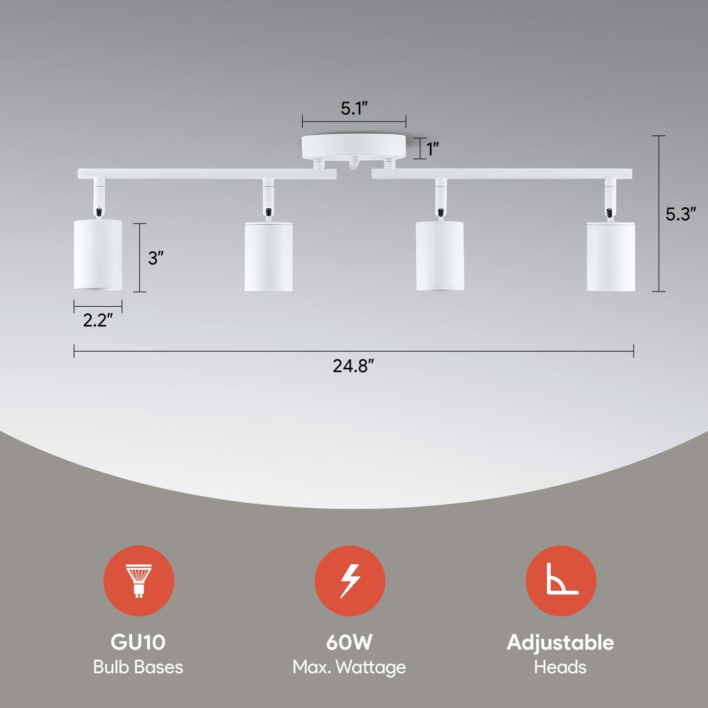Vonluce 4 Light Track Light Fixture  Led Track Lighting Kit With Rotatable Track Heads  3-Color Gu10 Bulbs Included  Modern Ceiling Spotlight For Kitchen Office Closet Studio Bedroom  White