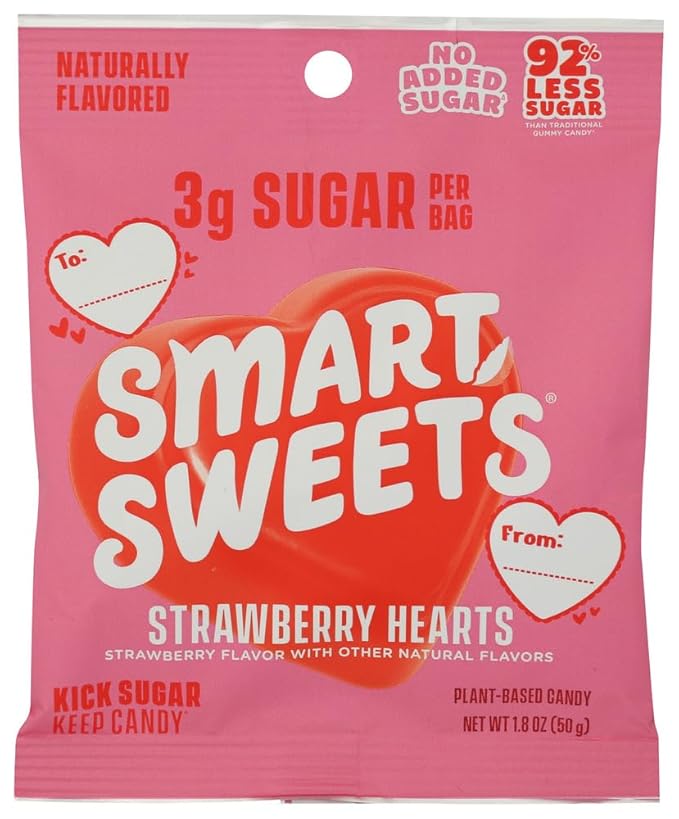 Smart Sweets, Valentine's Day Strawberry Heart Gummy Candies, 1.8 Ounce