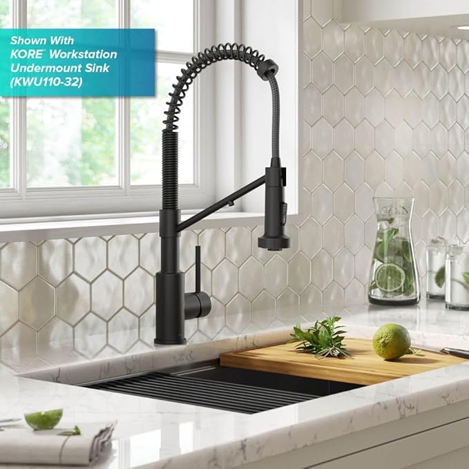 KRAUS Bolden 2-in-1 Commercial Style Pull-Down Single Handle Water Filter Kitchen Faucet for Water Filtration System in Matte Black, KFF-1610MB