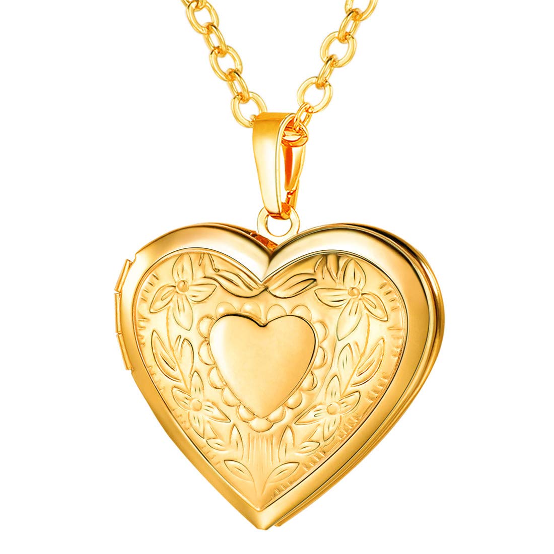 U7 Women 18K Gold Plated Heart Photo Locket Pendant Necklace, 22 Chain