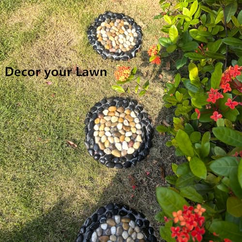 Garden Path Stepping Stone- 12 Inch Round Therapeutic Massage Stones, 3pcs Outdoor Decorative Stone Mats for Yard Pathway,...