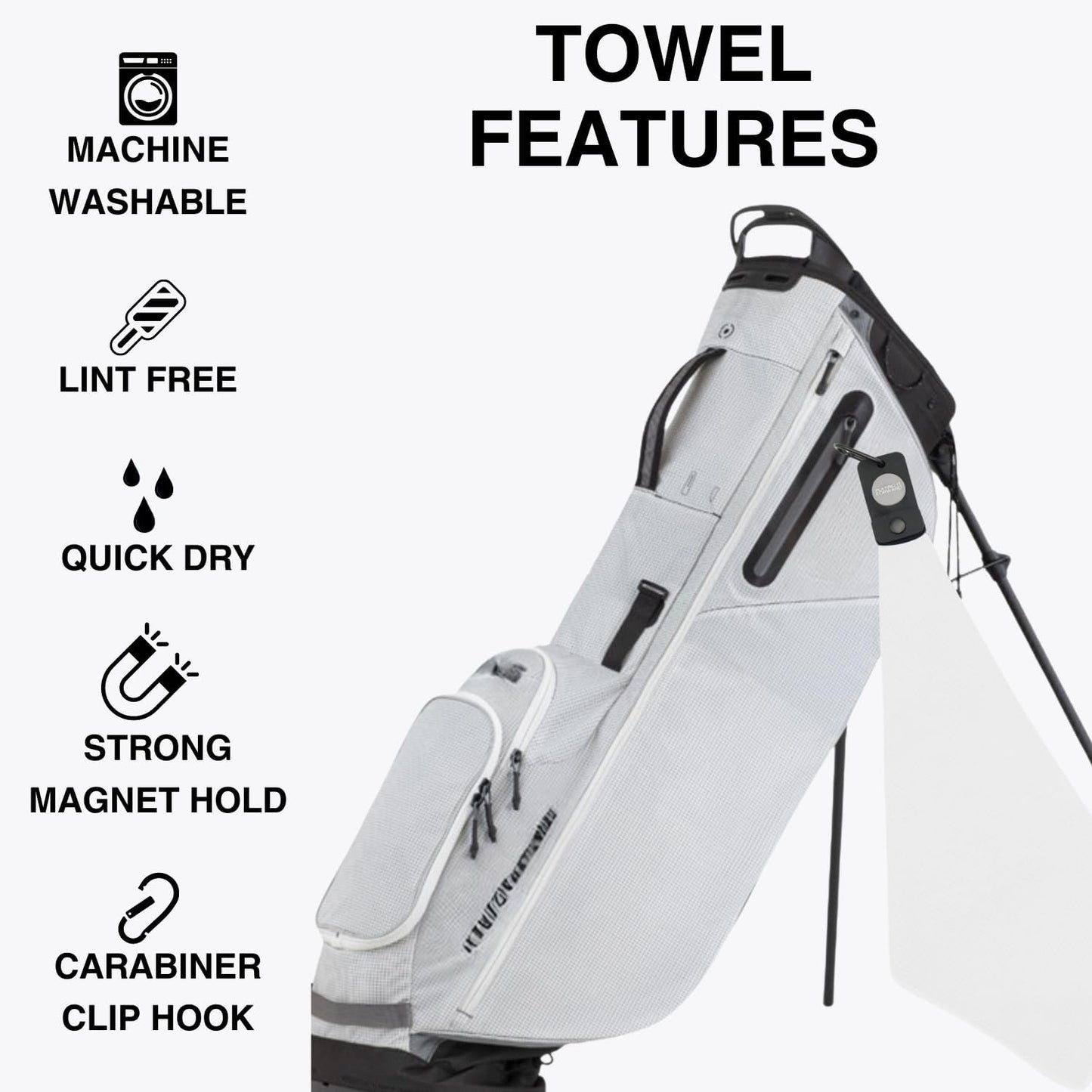 Magnetic Golf Towels for Golf Bags with Clip & Ultra Strong Magnet - Waffle Weave Microfiber Towel for Secure Hold on Bags & Carts - Ideal Club Cleaner & Accessories - White