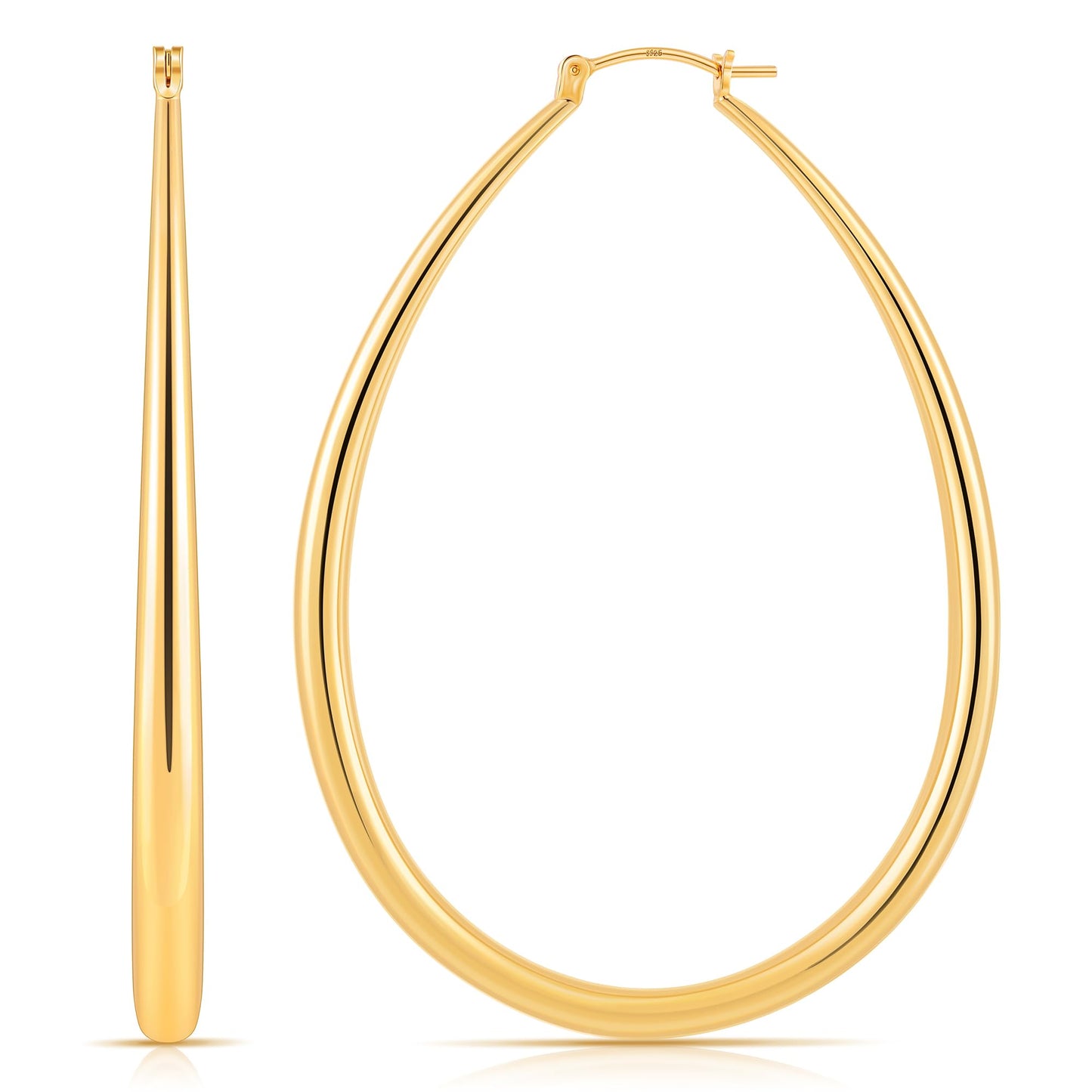 Gacimy Gold Chunky Hoop Earrings for Women, 14K Gold Plated Oval Hoop Big Earrings with 925 Sterling Silver Post, 70mm Yellow Co