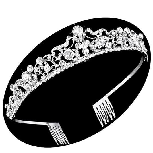 TOBATOBA Silver Wedding Tiara and Crown for Bride, Princess Rhinestone Bridal Headpiece, Quinceanera Birthday Pageant Hall...