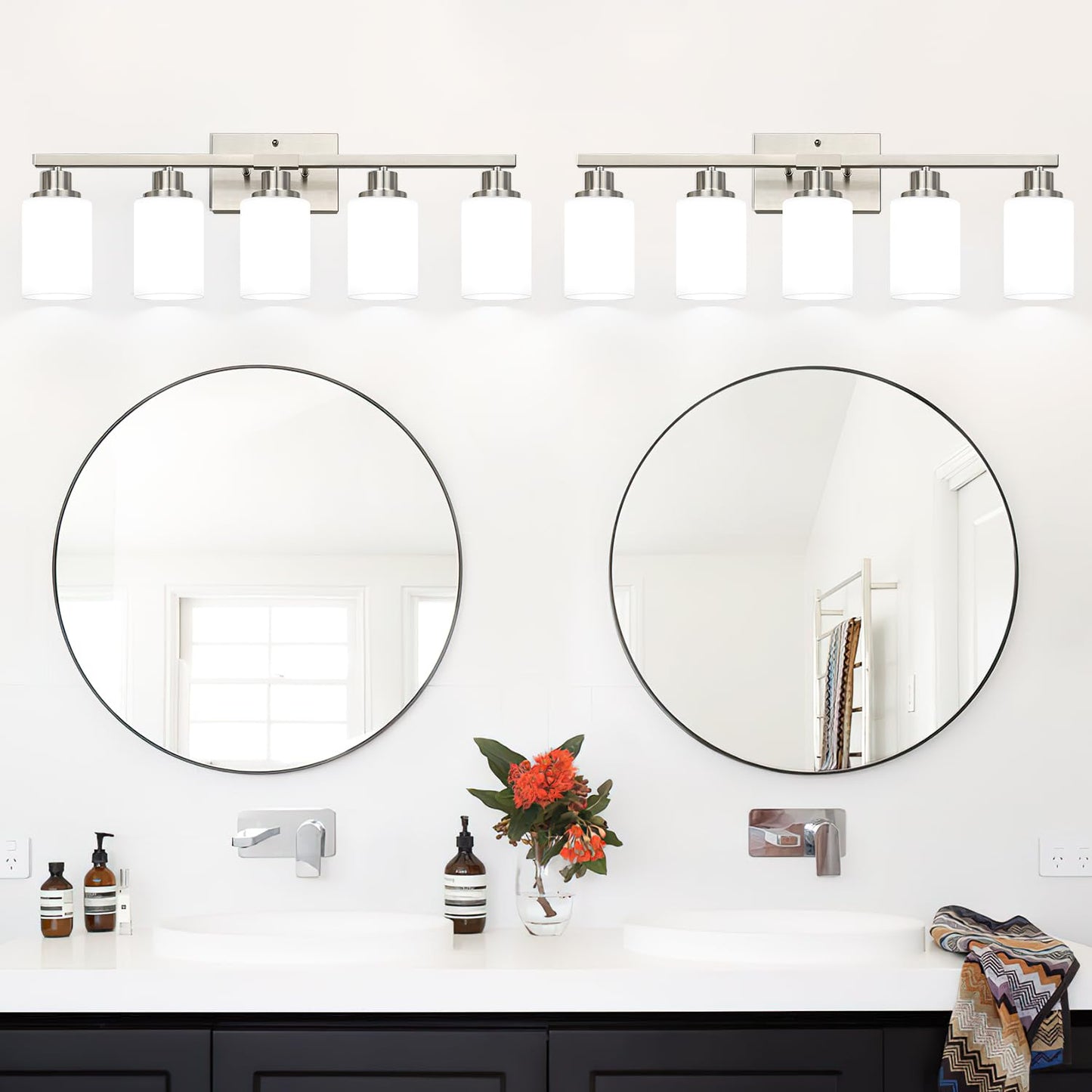 5-Light Vanity Light With Milky White Shades  Brushed Nickle Bathroom Lighting Fixtures Over Mirror  Modern Bathroom Wall Lamp For Mirror Living Room Cabinet Bedroom