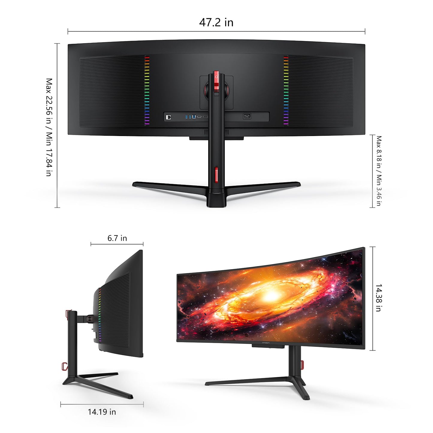 INNOCN 49" OLED Ultrawide Curved Gaming Monitor 5120 x 1440p 144Hz, 0.03ms, USB Type C 90W, HDMI 2.1, DisplayPort, USB Hub, Speakers, Adaptive-Sync, Adjustable Stand, Black