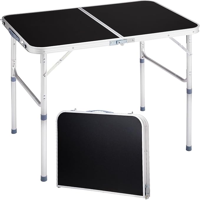 Outvita 3ft Portable Folding Camping Table, Outdoor Waterproof Adjustable Height Table, Aluminum Lightweight Suitcase Foldable Table for Picnic BBQ Beach Dining