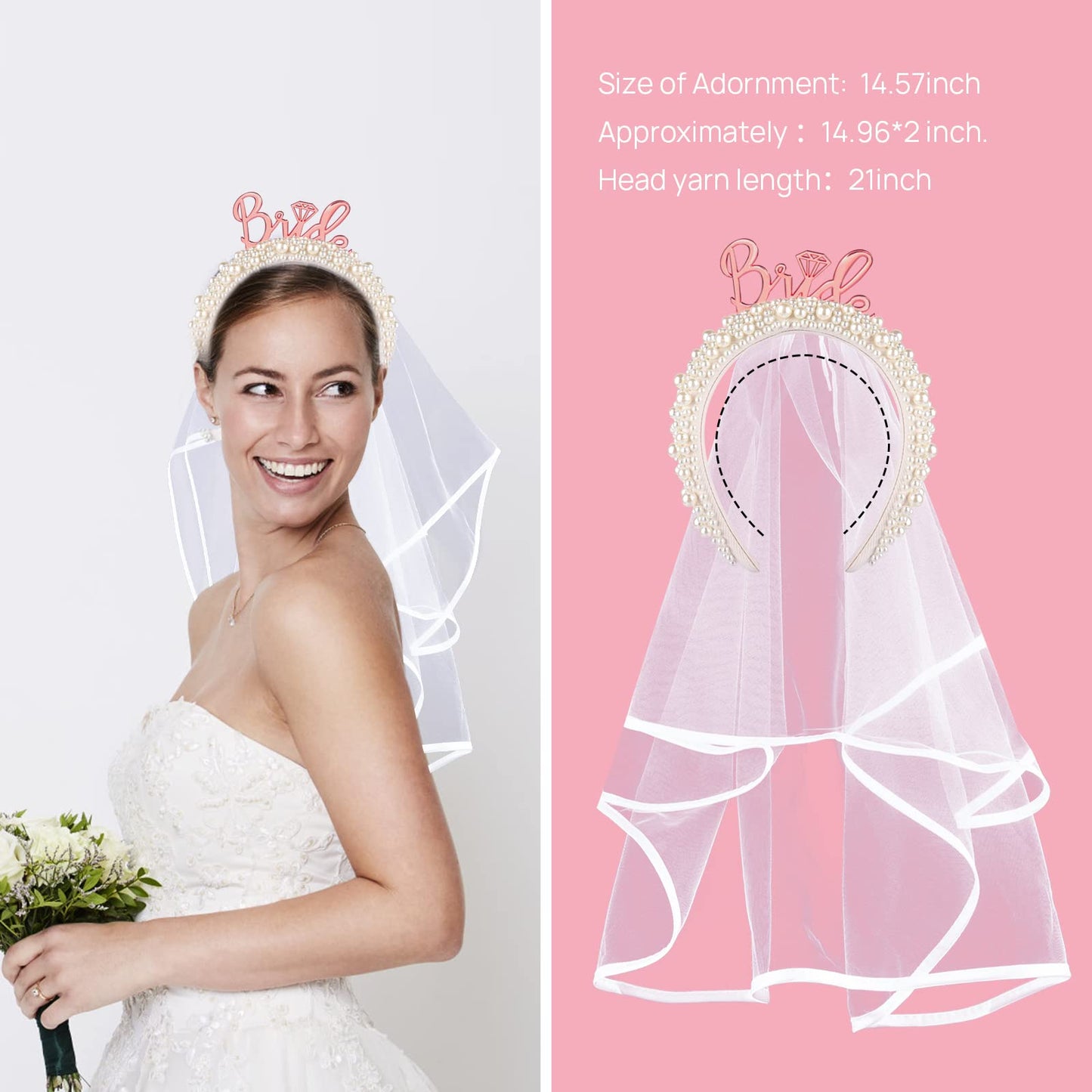 JUSTOTRY Bride Headband for Bachelorette - Bachelorette Outfit Party Veil for Bridal Shower Gift Bride To Be Hairband Accessorie