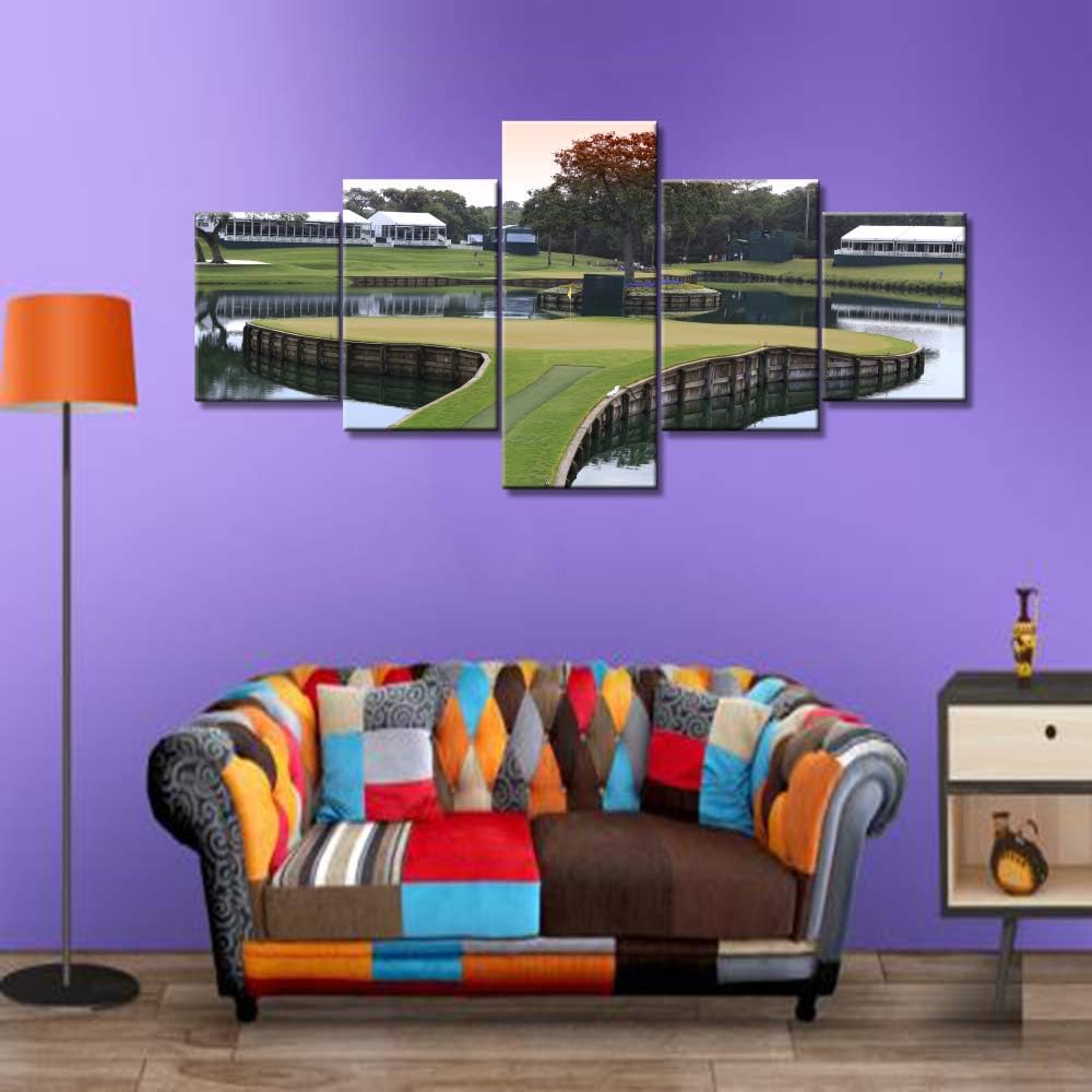 Golf Course Wall Art American Florida Golf Links Pictures for Living Room Multi Panel Canvas Painting Green Lawn Artwork Modern House Decor Wooden Framed Ready to Hang Posters and Prints(50''Wx 24''H)